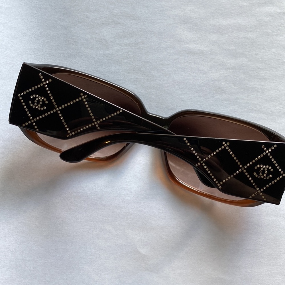Authentic CHANEL CC Crystal Quilted Brown Sunglasses Oversized Vintage - Picture 4 of 9